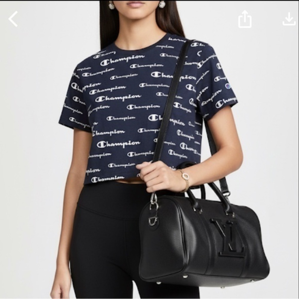 Champions Navy Blue & White Logo Crop Top Cotton